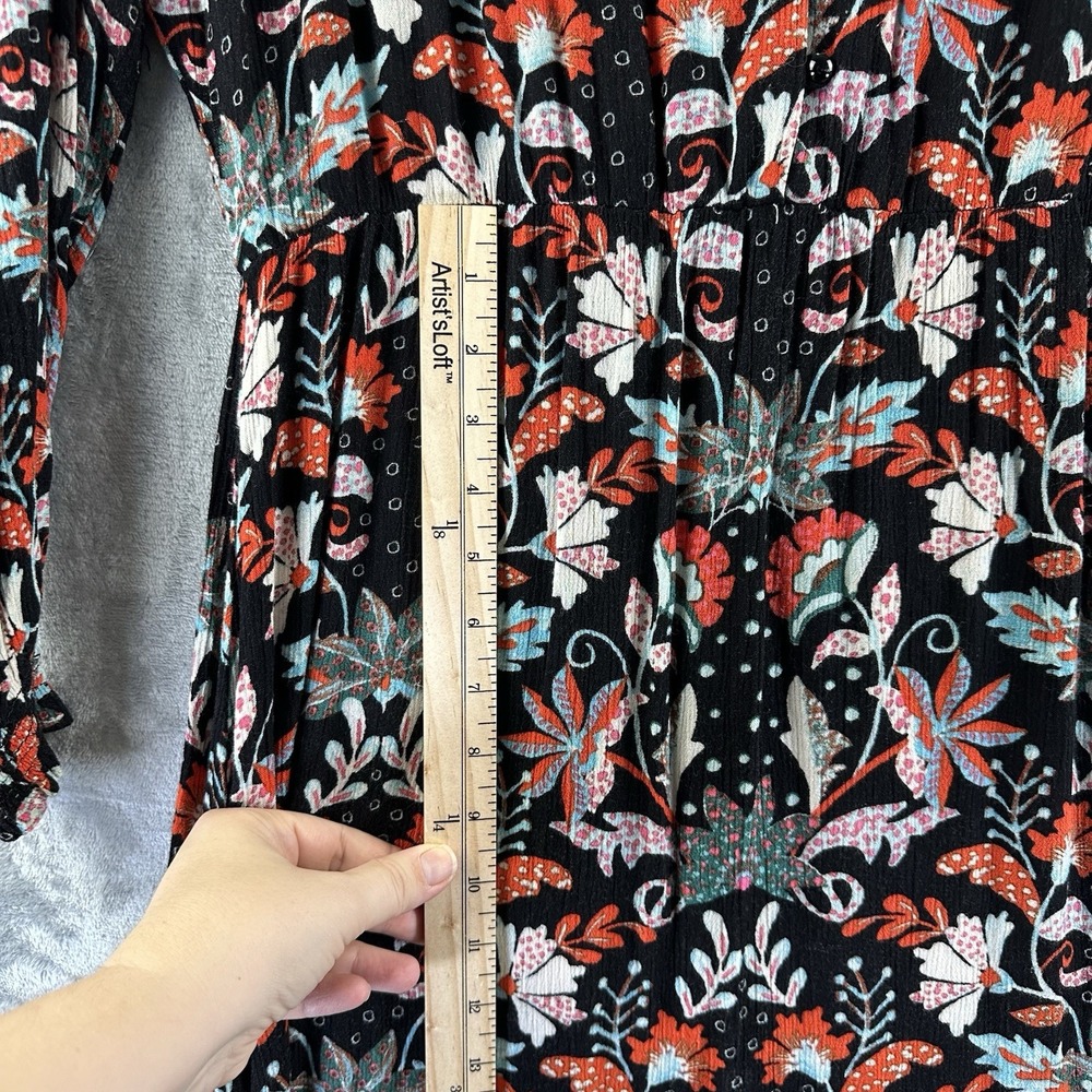 New York & Company Maxi Dress Women's M / L Black w/ Orange Blue Floral Print - Picture 5 of 10